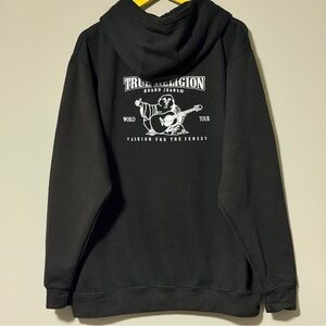 True Religion Black Logo Zip Hoodie Size XL